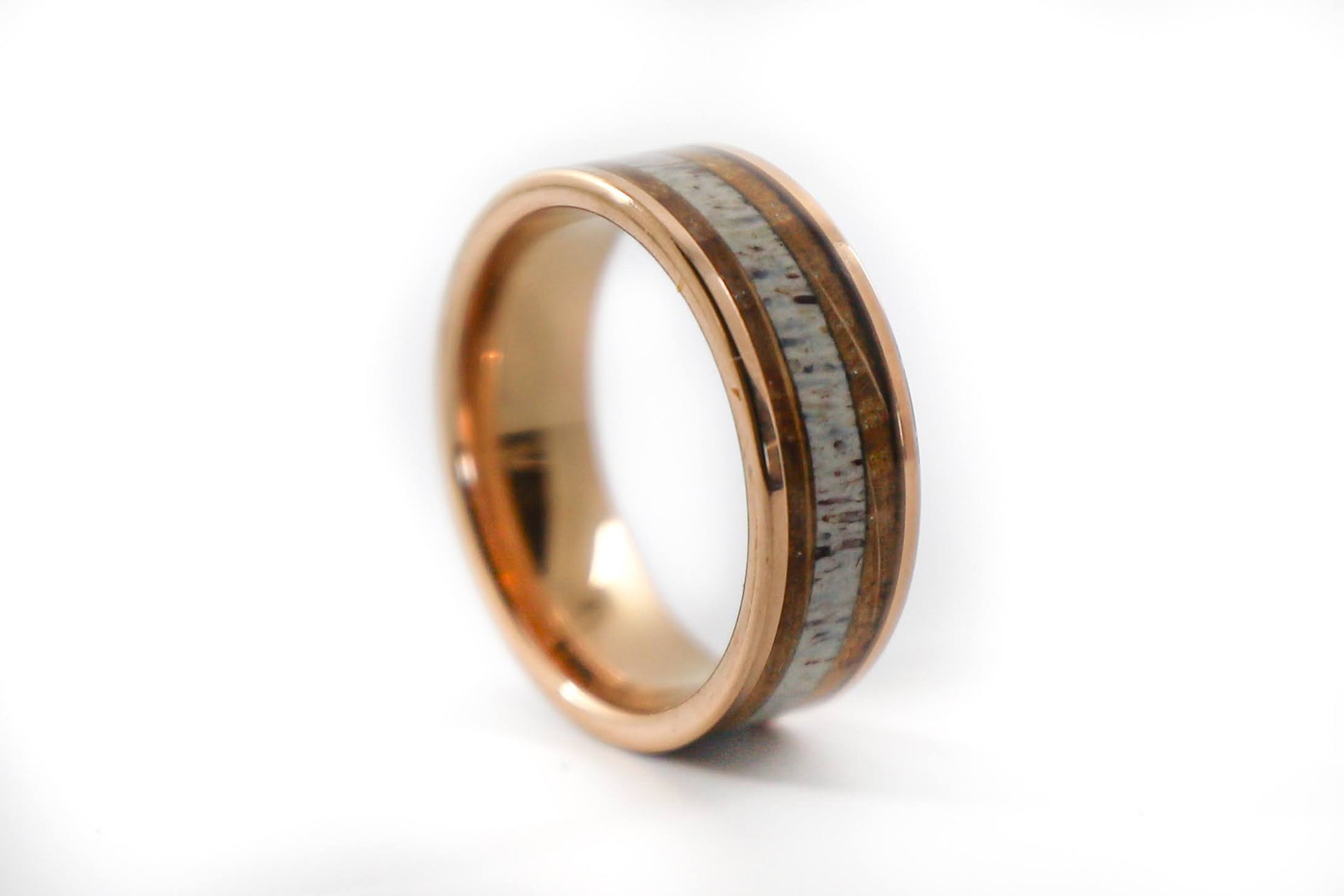 rose gold mens ring with elk horn inlay