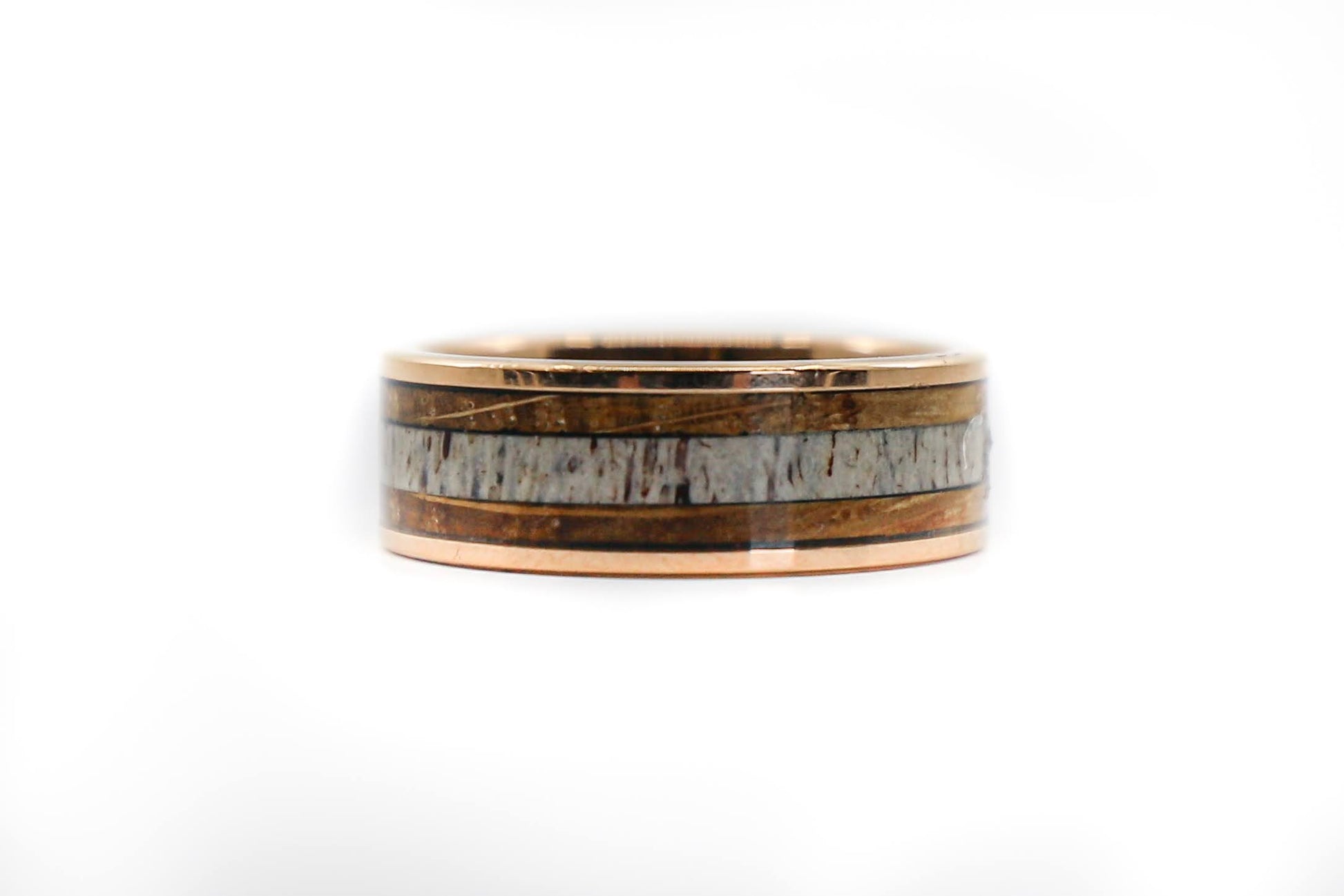rose gold mens ring with elk horn inlay