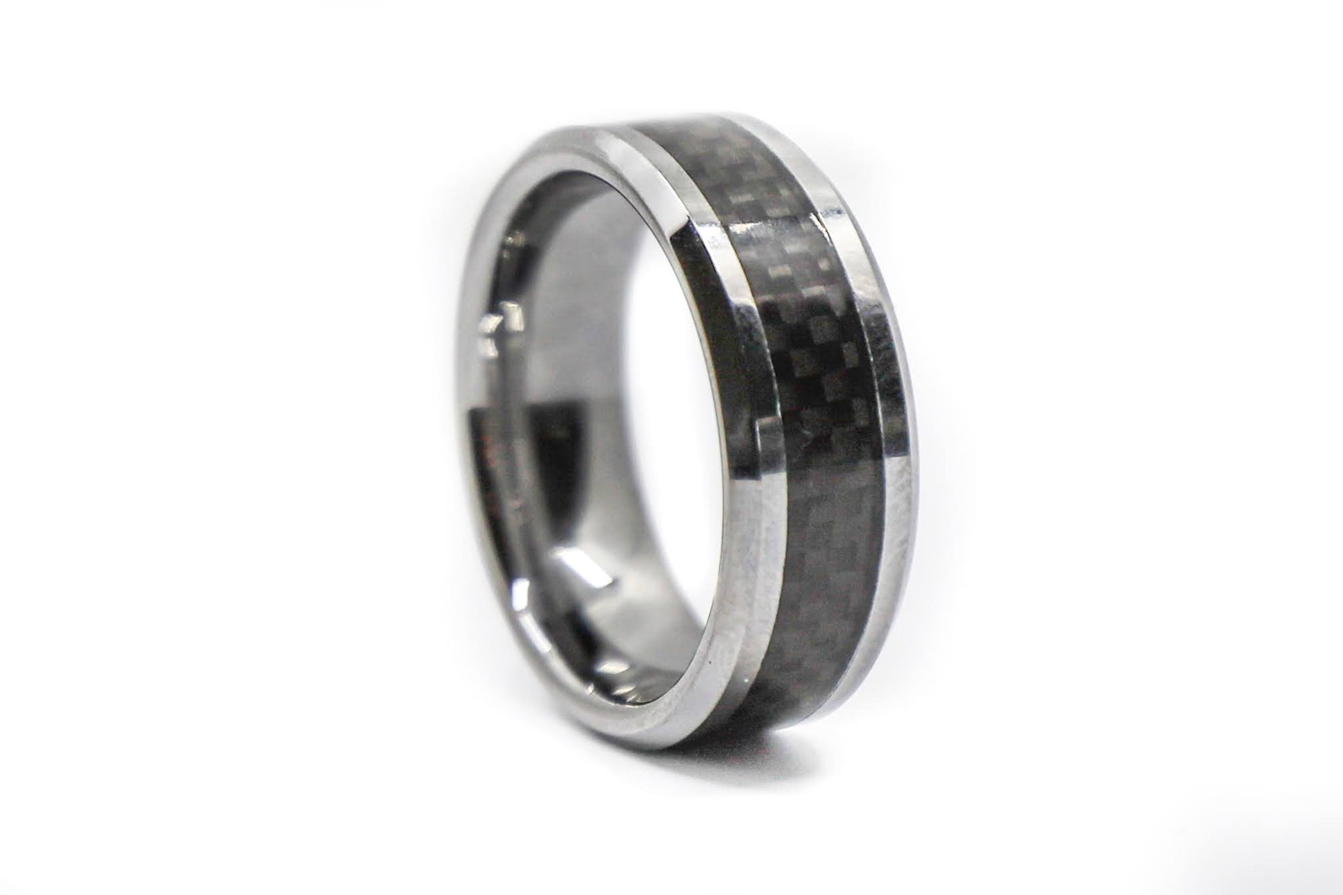 silver and carbon fiber wedding ring