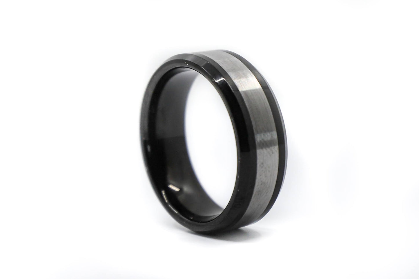 mens black and silver ring