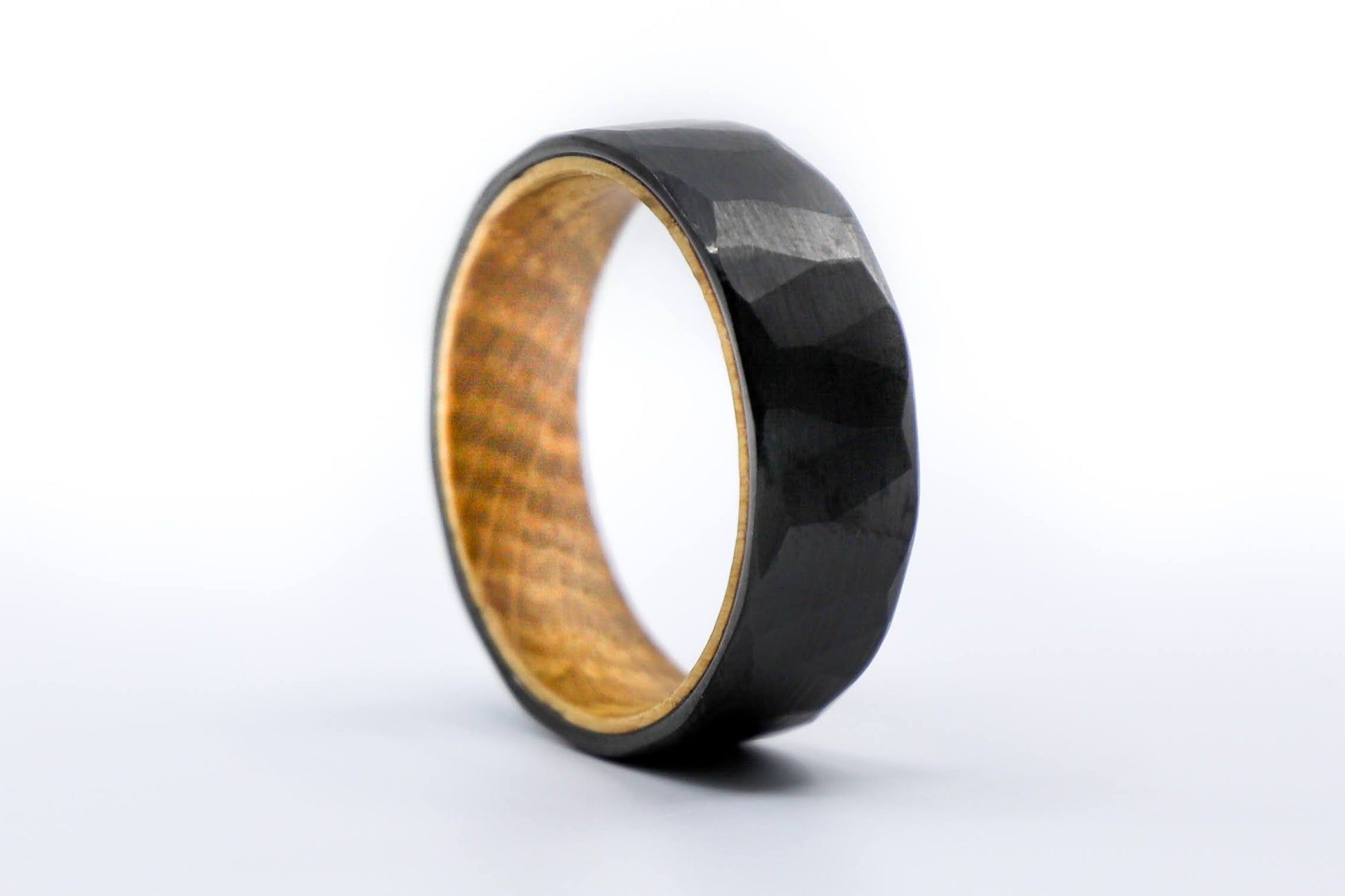 whiskey barrel wood black mens wedding ring